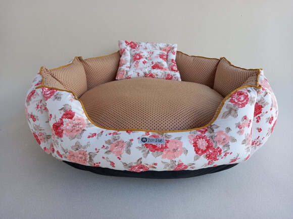 Cama para Pets redonda Floral com Poá 60x60