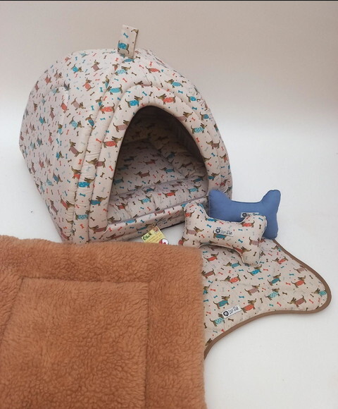 Casinha Iglu para Pets com Pelúcia 60x60 com 5 Peças