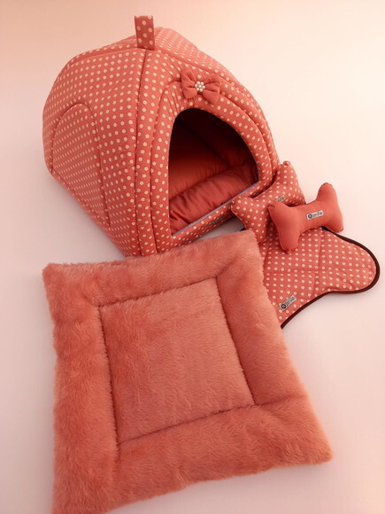 Casinha Iglu para Pets com pelúcia Poá 50x50 com 5 peças