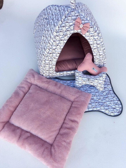 Casinha Iglu para Pets Gatinha Pelúcia 50x50 com 5 peças