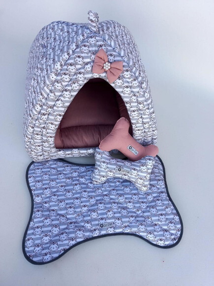 Casinha Iglu para Pets Gatinha 50x50 com 4 peças