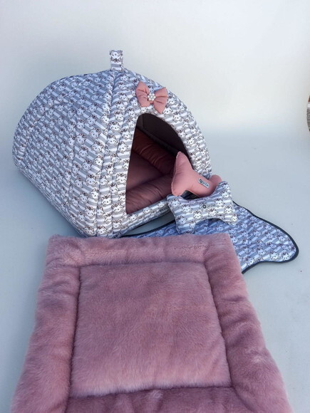 Casinha Iglu para Pets Gatinha Pelúcia 50x50 com 5 peças