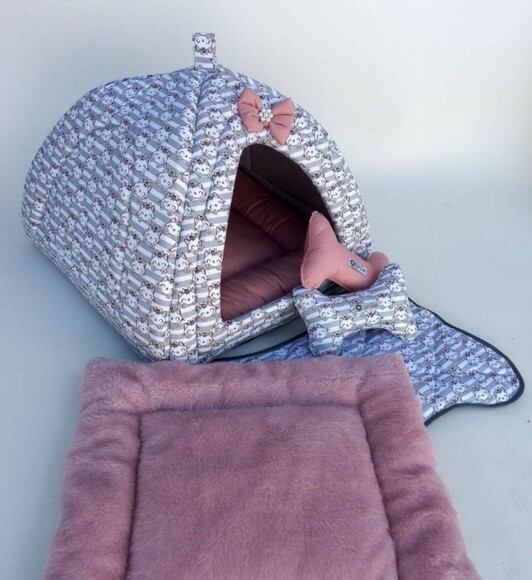 Casinha Iglu para Pets Pelúcia 70x70 com 5 Peças
