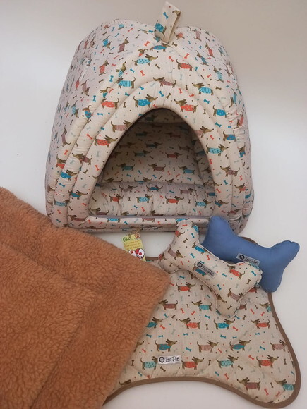 Casinha Iglu para Pets Salsicha Pelúcia 50x50 com 5 peças