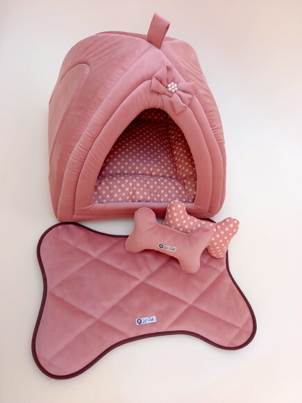 Casinha Iglu para Pets Sued aveludado e 50x50 com 4 peças