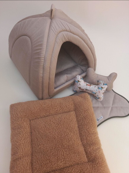 Casinha Iglu Para Pets Suede Com Pelúcia 50x50 Com 5 Peças
