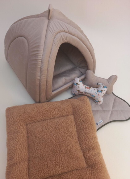 Casinha Iglu para Pets suede e Pelúcia 60x60 com 5 peças