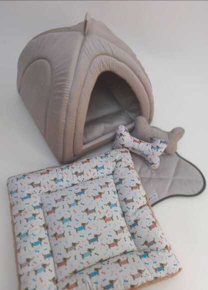 Casinha Iglu para Pets Suede e pelúcia 70x70 com 5 peças