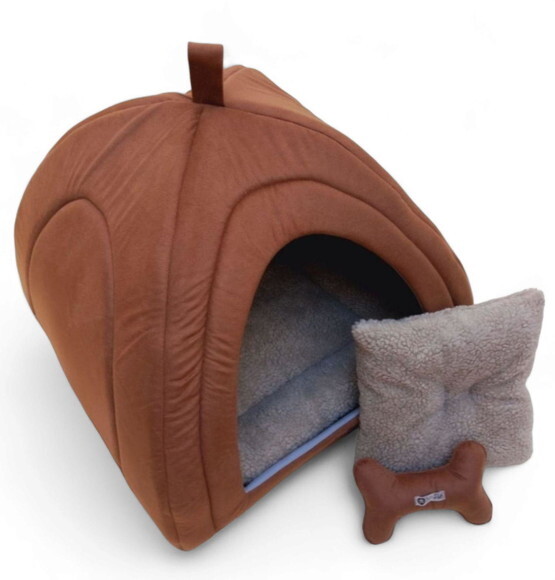 Casinha Iglu Pelúcia e Tapete 50x50 Peças com Laço e Coberto