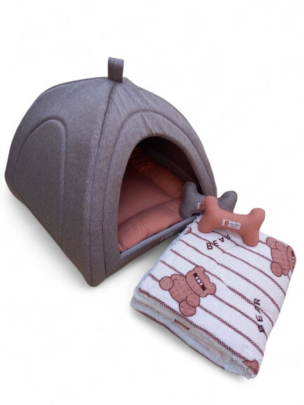 Casinha Iglu Pets 50x50 Suede Linho 2 Peças