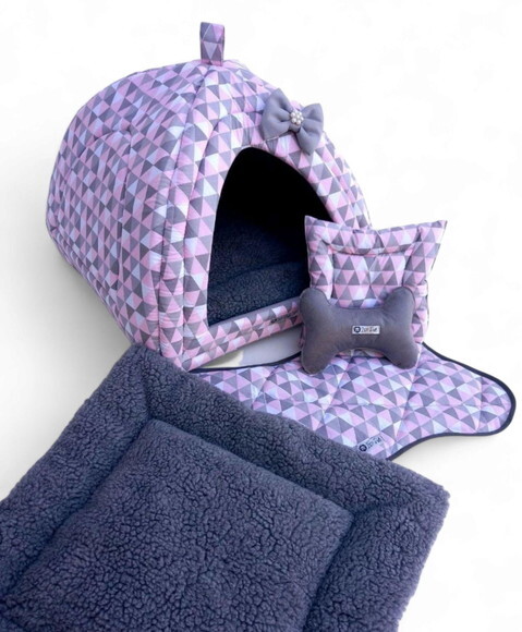 Casinha Iglu Pets Poa Coroa e Pelúcia 40x40 com 5 Peças