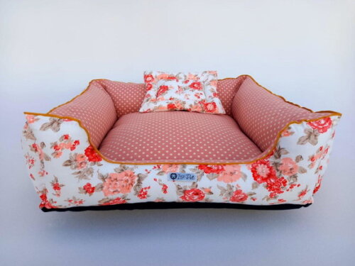 Cama para Pets quadrada Floral com Poá 40x40