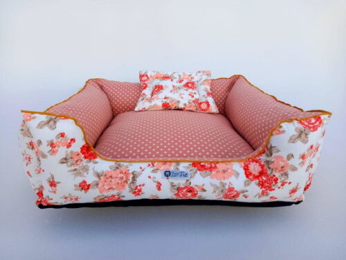 Cama para Pets quadrada Floral com Poá 50x50