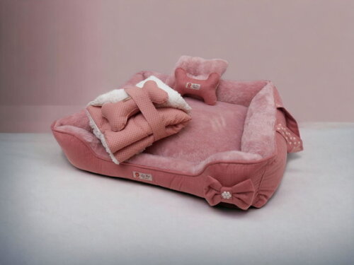 Cama para Pets Quadrada Pelucia 60x60 e Edredon Cherpa 70x50