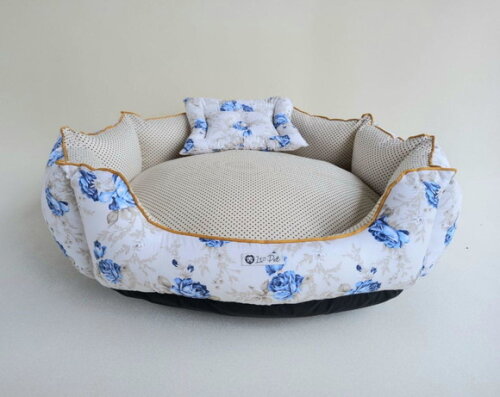Cama Para Pets Redonda Floral Com Poá 70x70