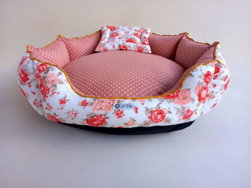 Cama para Pets redonda Floral com Poá 60x60