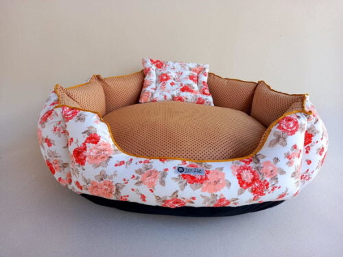 Cama Para Pets Redonda Floral Com Poá 80x80