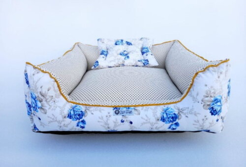 Cama para Pets retangular Floral com Poá 70x50