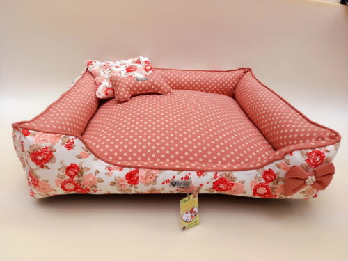 Cama para Pets retangular Floral com Poá 90x70