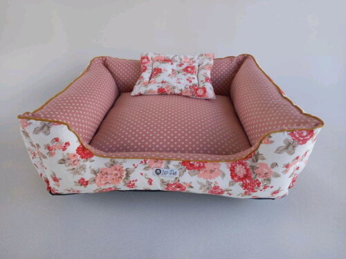 Cama para Pets retangular Floral com Poá 90x70