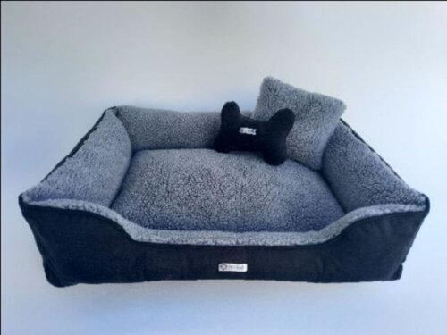 Cama Pet 70x40 Preto e Castor Acabamento Dourado