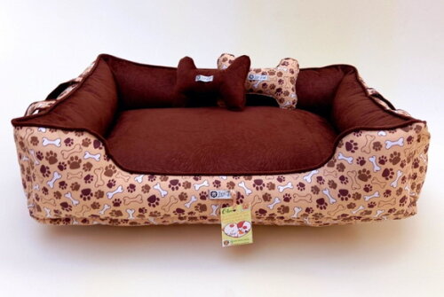 Cama Pets Quadrada Patinhas e Sued Alça Dupla Face 70x70