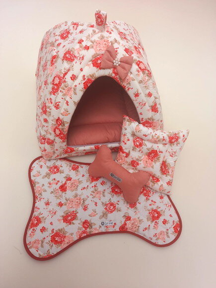 Casinha Iglu para Pets Floral 50x50 com 4 peças
