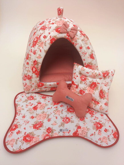 Casinha Iglu para Pets Floral 70x70 com 4 peças