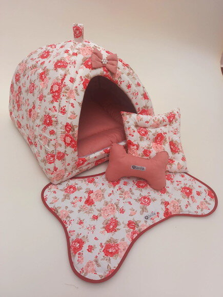 Casinha Iglu para Pets Floral 70x70 com 4 peças