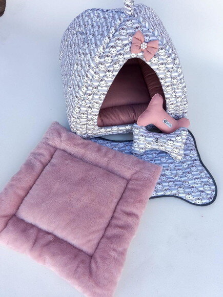 Casinha Iglu para Pets Gatinha Pelúcia 50x50 com 5 peças