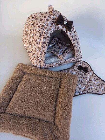 Casinha Iglu para Pets Patinhas c/ pelúcia 60x60 com 5 peças