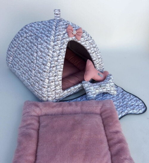 Casinha Iglu para Pets Pelúcia 70x70 com 5 Peças