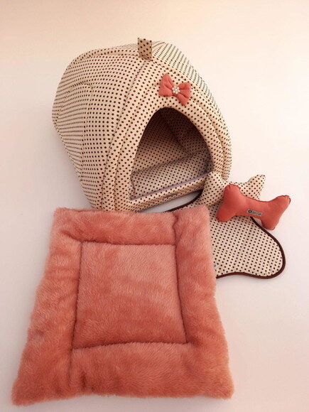 Casinha Iglu para Pets Poá com pelúcia 70x70 com 5 peças