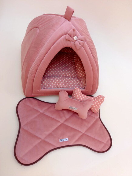 Casinha Iglu para Pets Sued aveludado e 50x50 com 4 peças