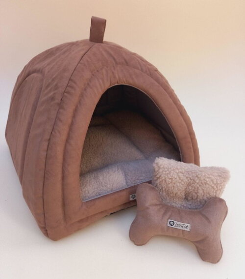 Casinha Iglu para Pets sued e pelúcia 50x50 com 2 peças