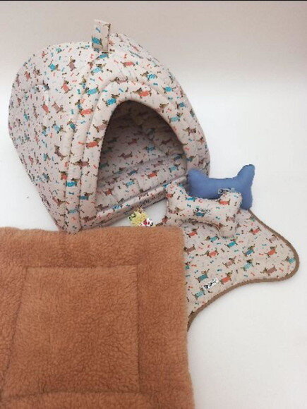 Casinha Iglu para Pets sued e pelúcia 70x70 com 5 peças