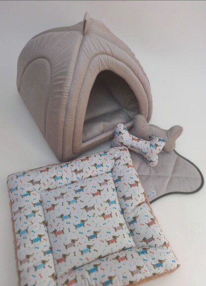 Casinha Iglu para Pets suede com pelúcia 50x50 com 5 peças
