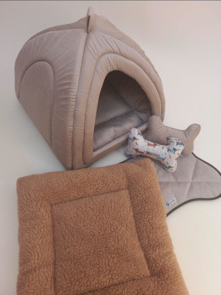 Casinha Iglu Para Pets Suede Com Pelúcia 50x50 Com 5 Peças