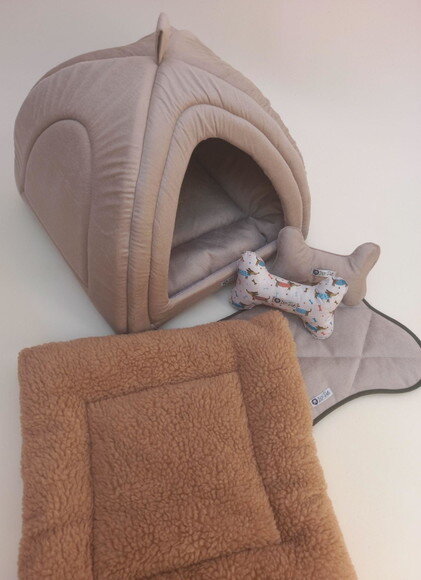 Casinha Iglu para Pets suede e Pelúcia 60x60 com 5 peças