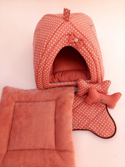 Casinha Iglu para Pets Suede e pelúcia 70x70 com 5 peças