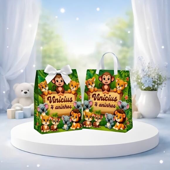 Caixinhas Milk e Sacolinha Surpresa Personalizada Safari