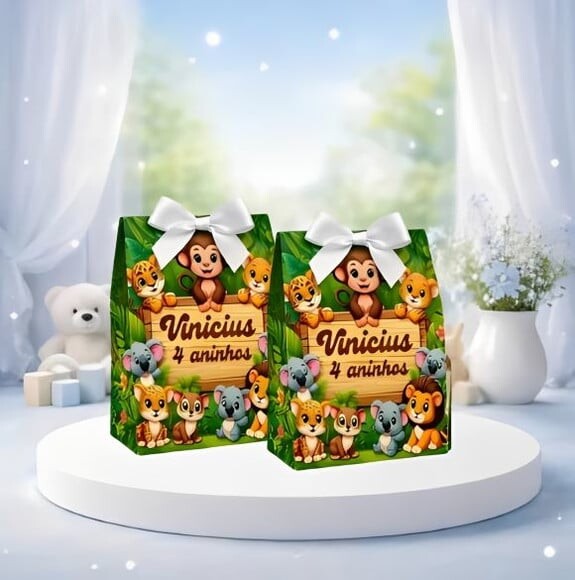 Caixinhas Milk e Sacolinha Surpresa Personalizada Safari