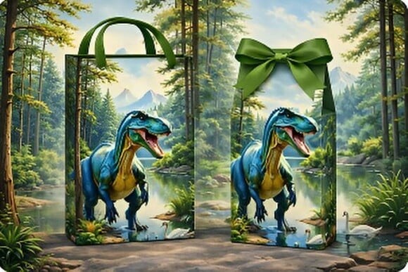 Kit Sacolinha Surpresa e Caixinha Milk do Dinossauro
