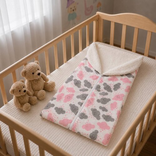 Porta Bebê Saco de Dormir para Bebê com Sherpa 100% Algodão Casulo com Zíper Quentinho - Enxoval de Bebê