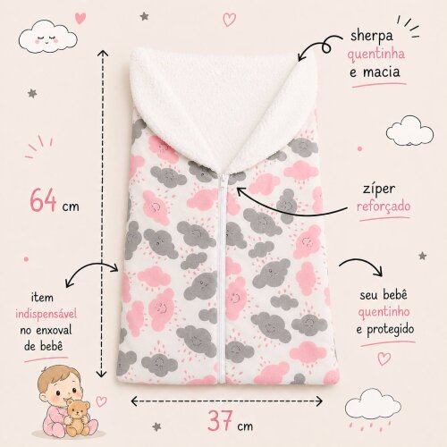 Porta Bebê Saco de Dormir para Bebê com Sherpa 100% Algodão Ca