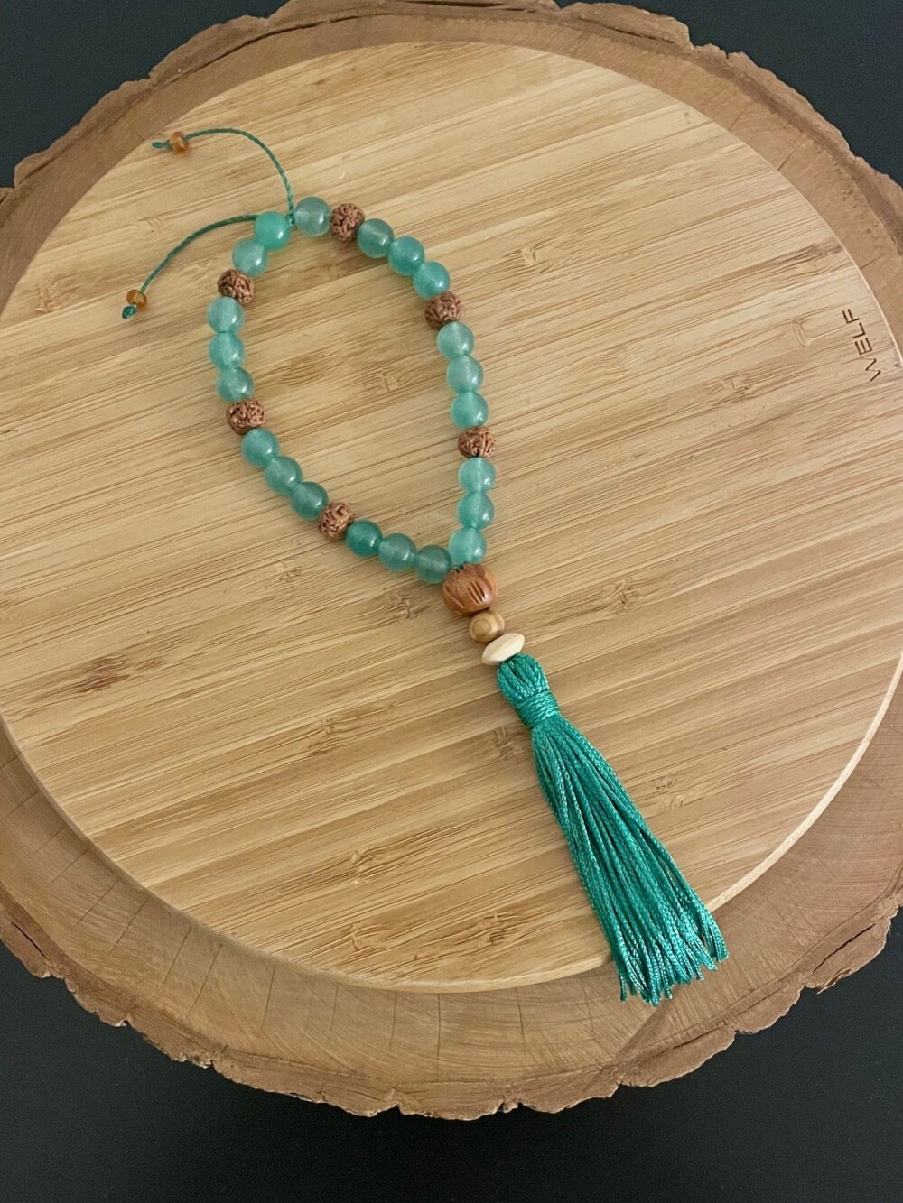 Japamala Quartzo verde e Rudraksha