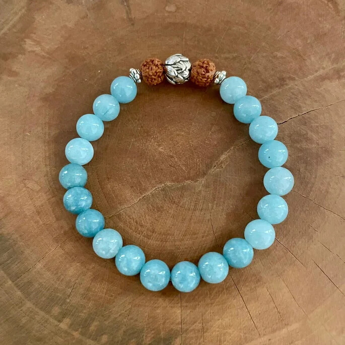 Conjunto de Japamala e Pulseira de Amazonita e Rudraksha