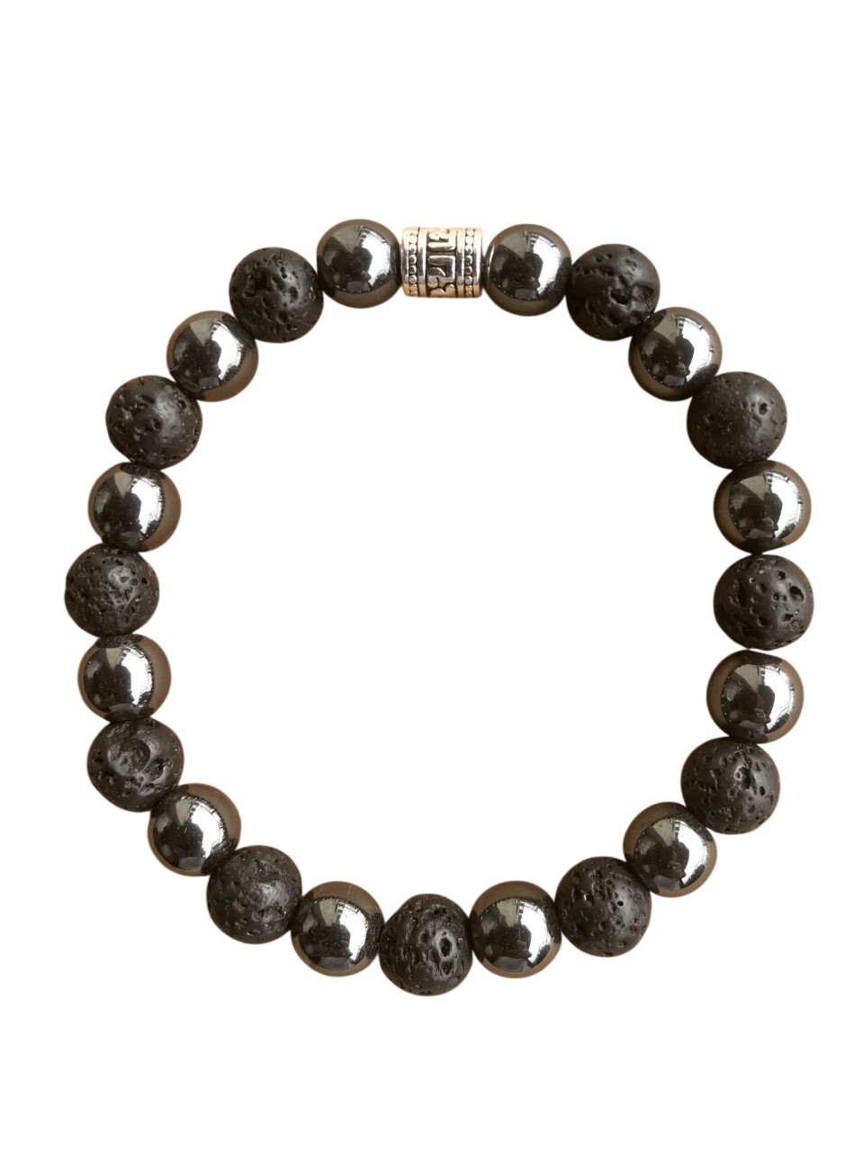 Pulseira de Pedra Vulcânica e Hematita