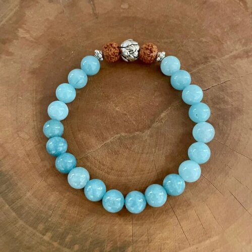 Conjunto de Japamala e Pulseira de Amazonita e Rudraksha