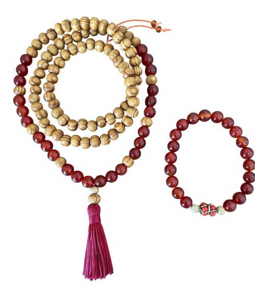 Conjunto Japamala e Pulseira Cornalina